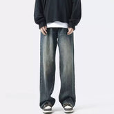 Men Jeans Summer Retro Casual Pants Washed Loose Straight-Leg Wide-Leg Pants